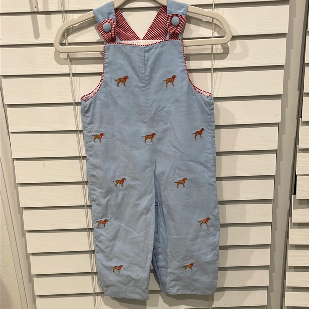 Children's Blue Courdoroy Overalls with Brown Dog Embroidery